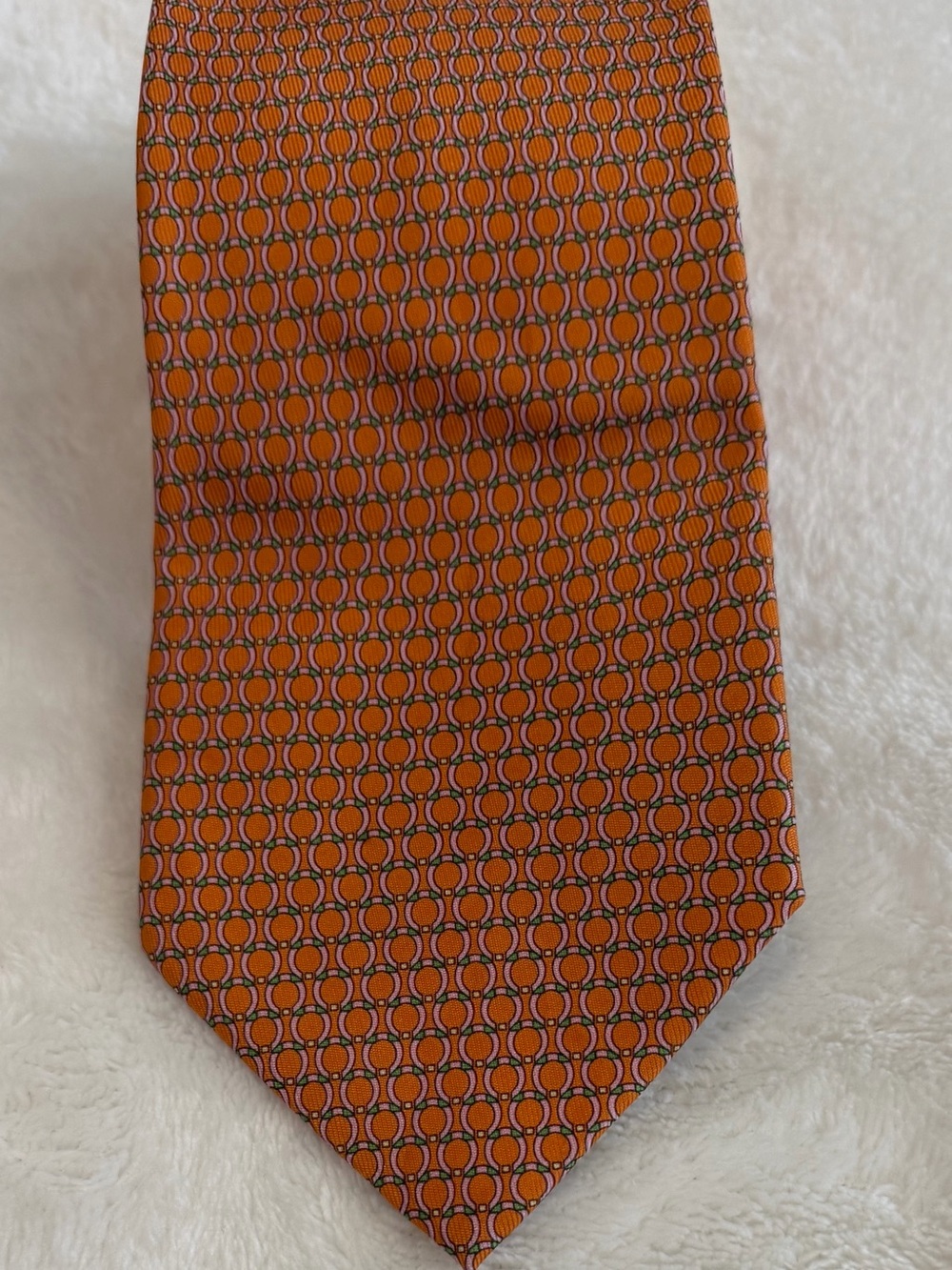 Salvatore Ferragamo Silk Tie Orange Pink Geometric Made in Italy 60”